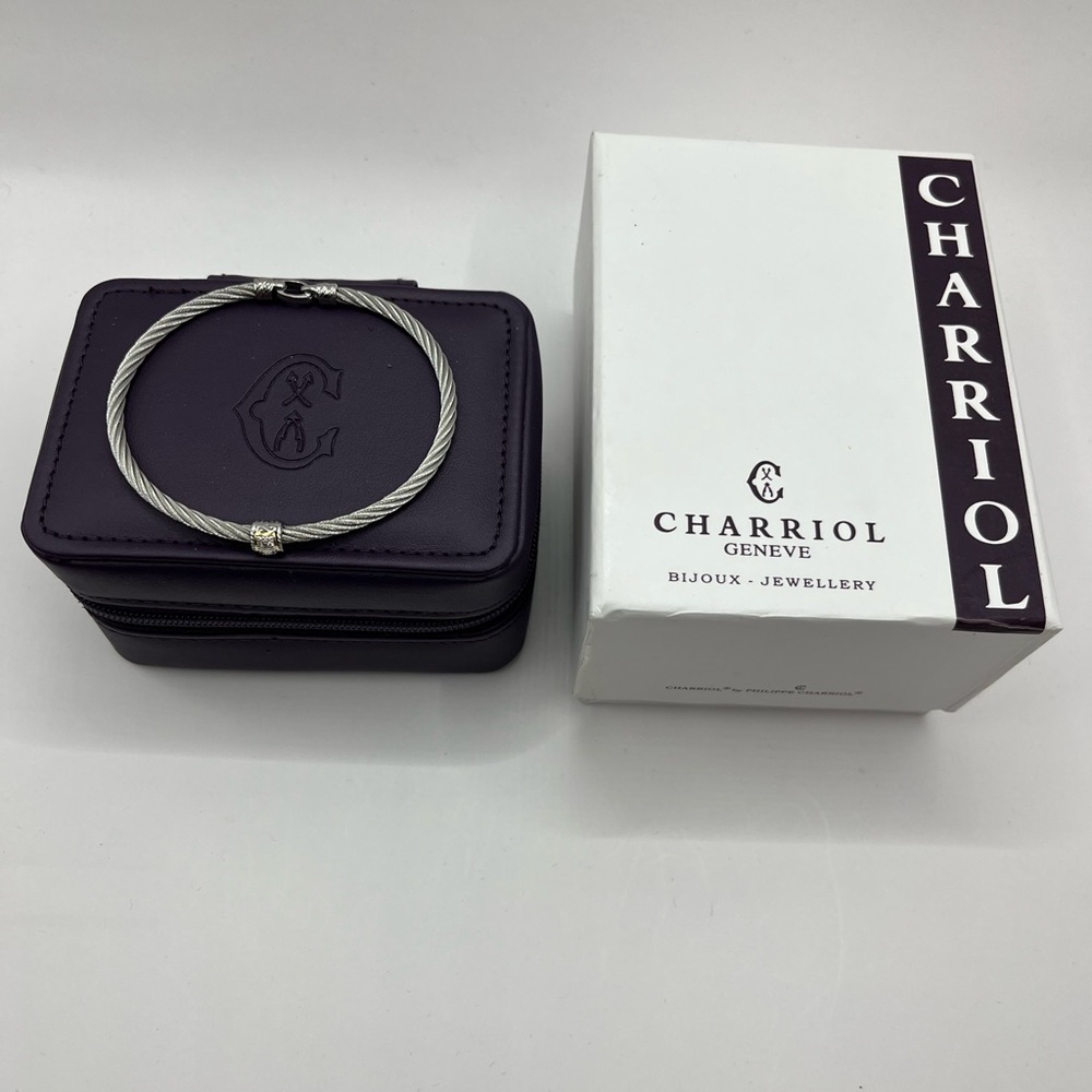 Charriol Bangle Bracelet with Gold and Diamond Station.